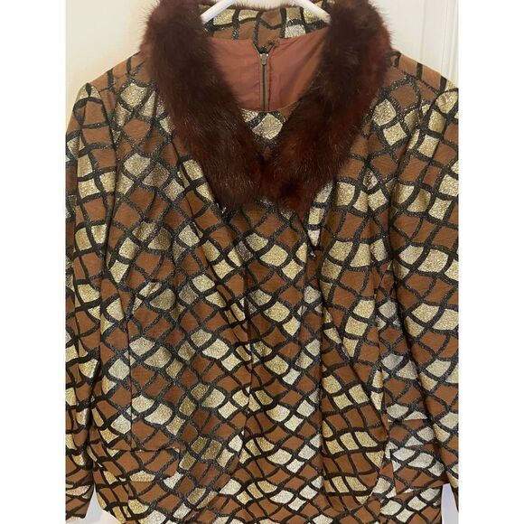 Vintage Fashions by Lee Jordan New York Sheath Dress with jacket real fur collar - Picture 2 of 16